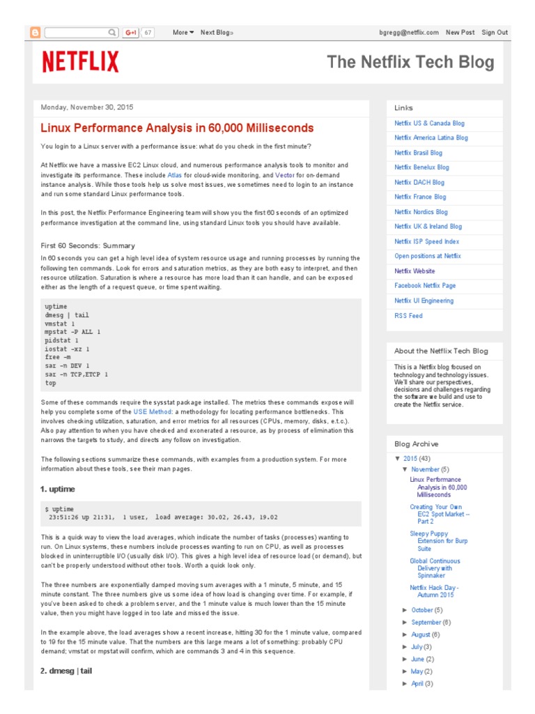 Netflix Linux Perf Analysis 60s | PDF | Cache (Computing) | Central ...