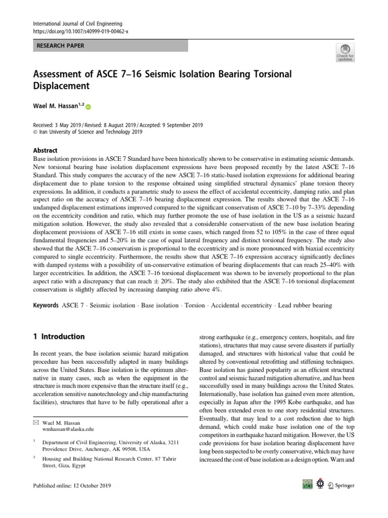 1.26 Assessment of ASCE 7-16 Seismic Isolation Bearing Torsional | PDF ...