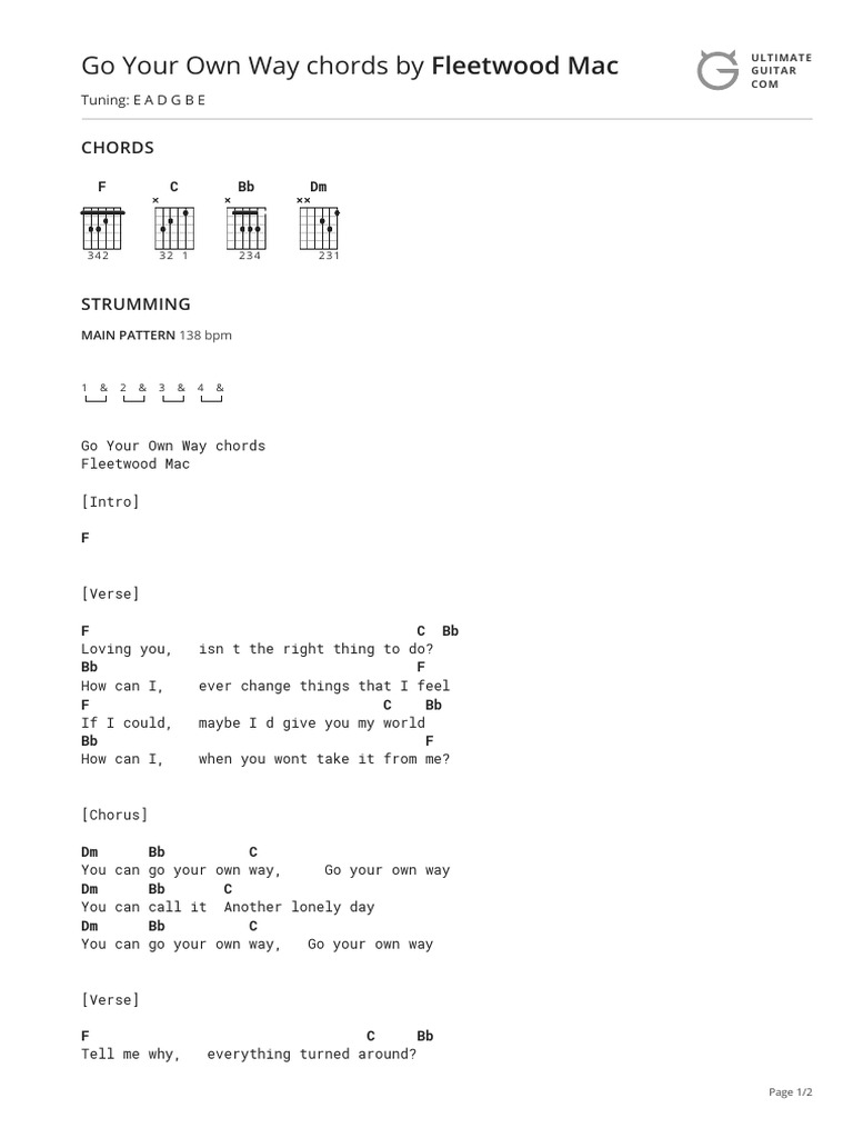 Go Your Own Way Chords PDF
