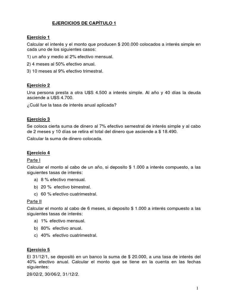 Ejercicios de Matemática Financiera | PDF | Interés | Bancos