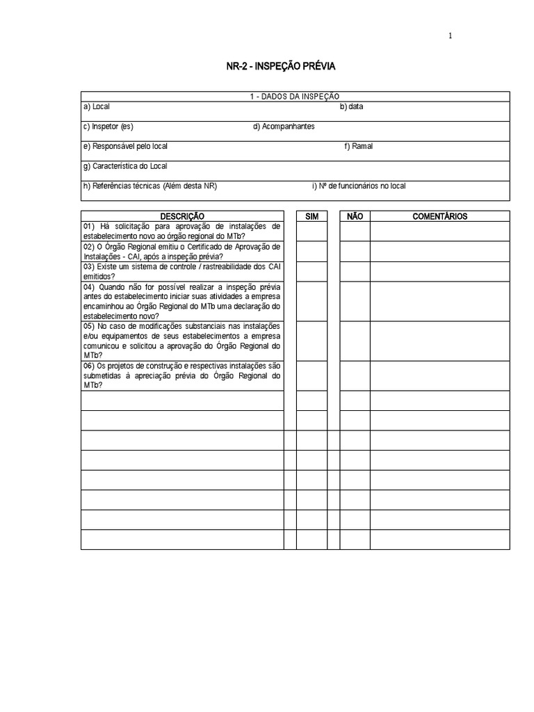 Check List Conformidade NR 02 | PDF
