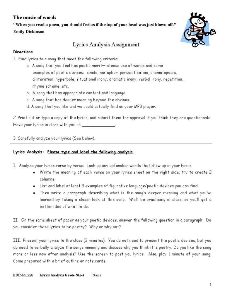 Song Lyrics Analysis Assignment Guide | PDF | Poetry | Poetry