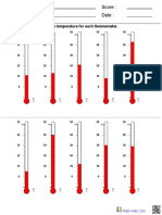 Measurement Reading Thermometers Worksheet