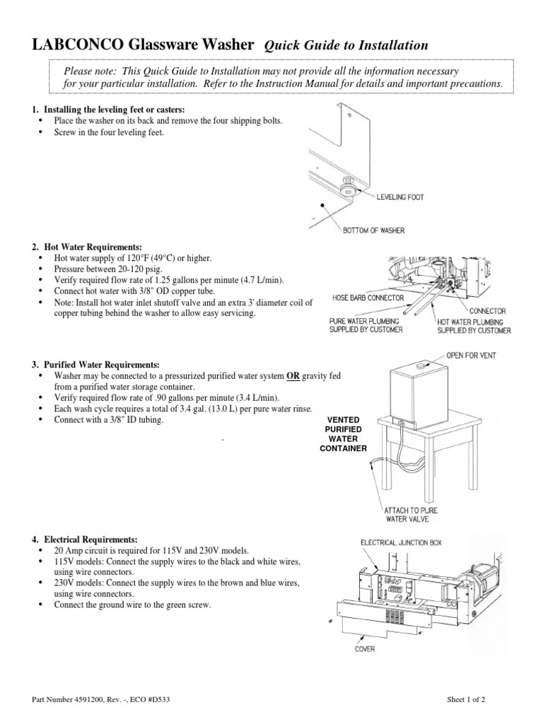 LABCONCO Glassware Washer Quick Guide To Installation PDF Water