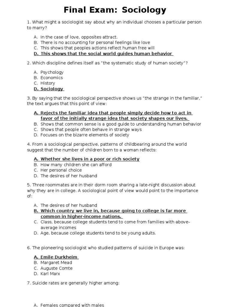 Sociology Final Exam Questions | PDF | Deviance (Sociology) | Sociology