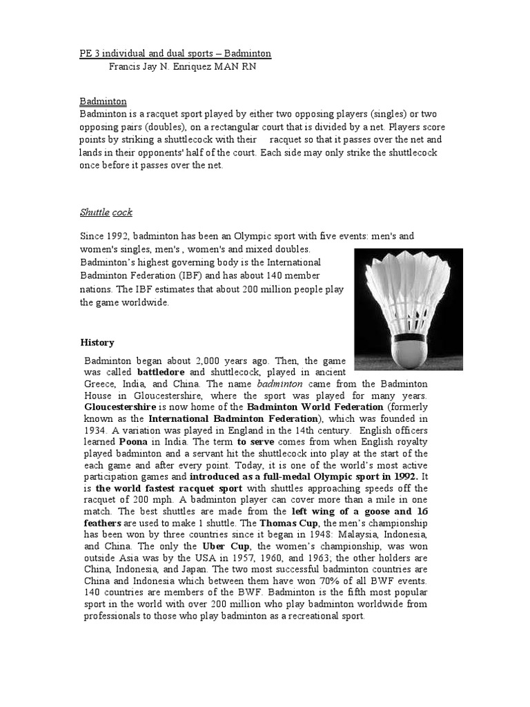 Badminton: Rules, History, and Skills | PDF | Racquet Sports | Athletic ...