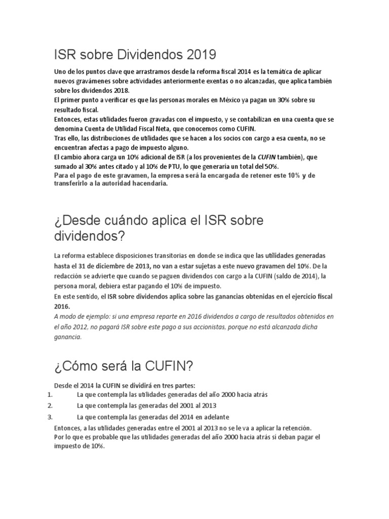 ISR sobre Dividendos: Cambios 2019 | PDF | Impuesto sobre la renta ...