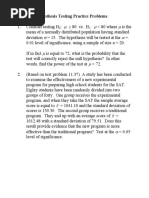 Stat 202: Hypothesis Testing Practice Problems