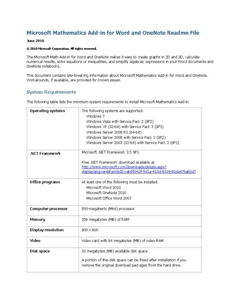 Microsoft mathematics add in for word and onenote readme file pdf