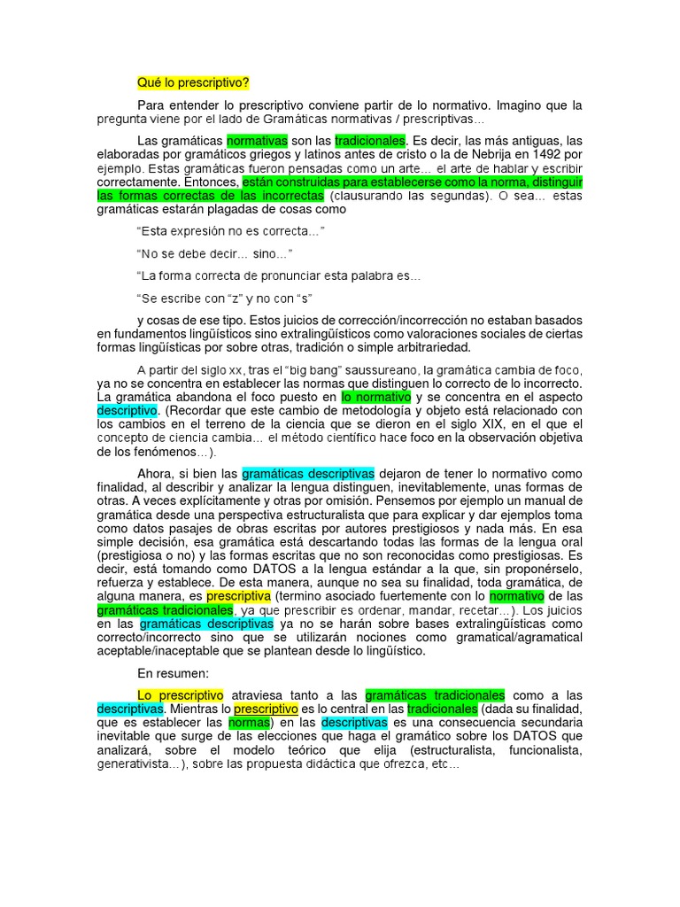 Gramática Prescriptiva y Descriptiva | PDF | Oración (Lingüística ...