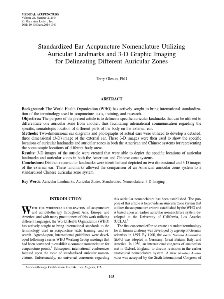 Oleson2014Auricle Accupuncture Nomenclature PDF Acupuncture Ear