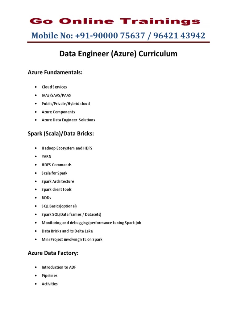 Data Engineer - Azure - Curriculum | PDF | Art | Computers