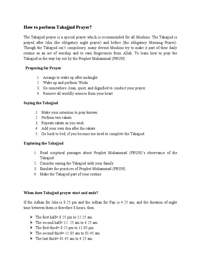 How To Perform Tahajjud Prayer PDF