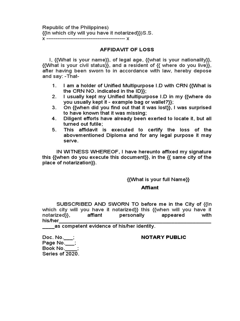Affidavit of Loss - UMID | PDF