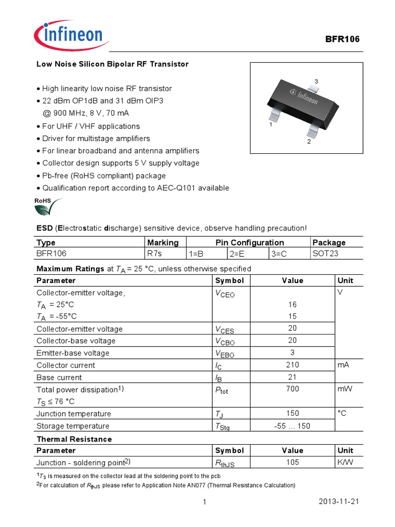Low Noise Silicon Bipolar RF Transistor PDF Bipolar Junction