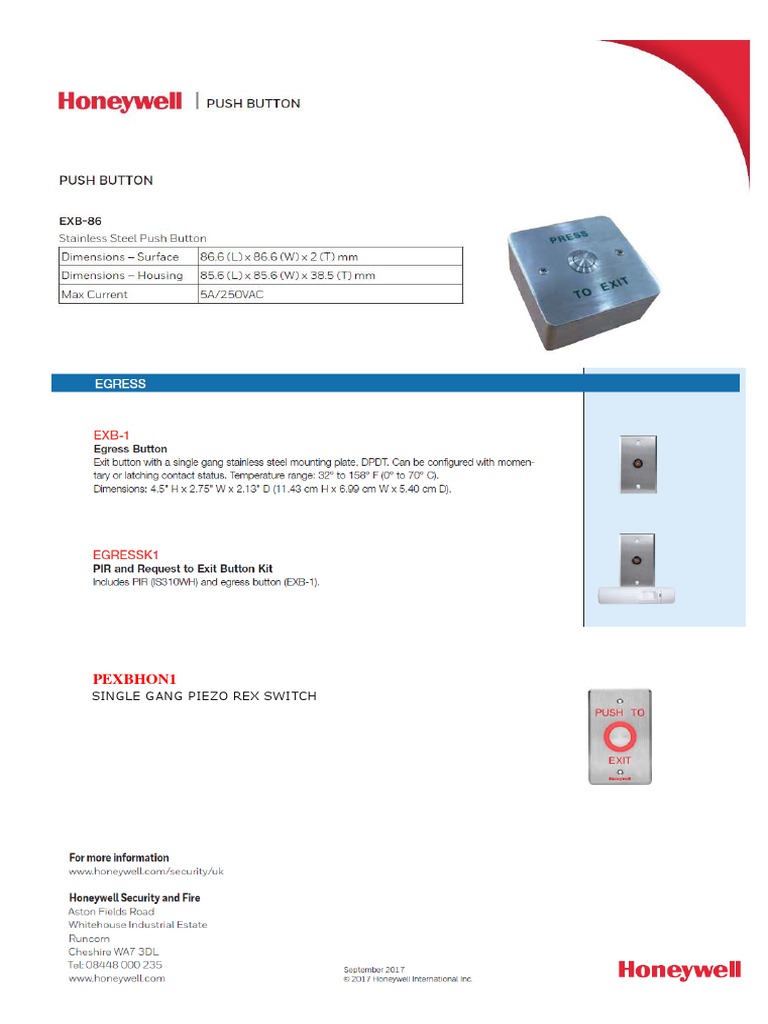 Honeywell Exit Push Button | PDF