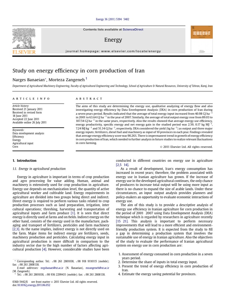 Energy Efficiency in Iran's Corn Production | PDF | Wheat | Farms