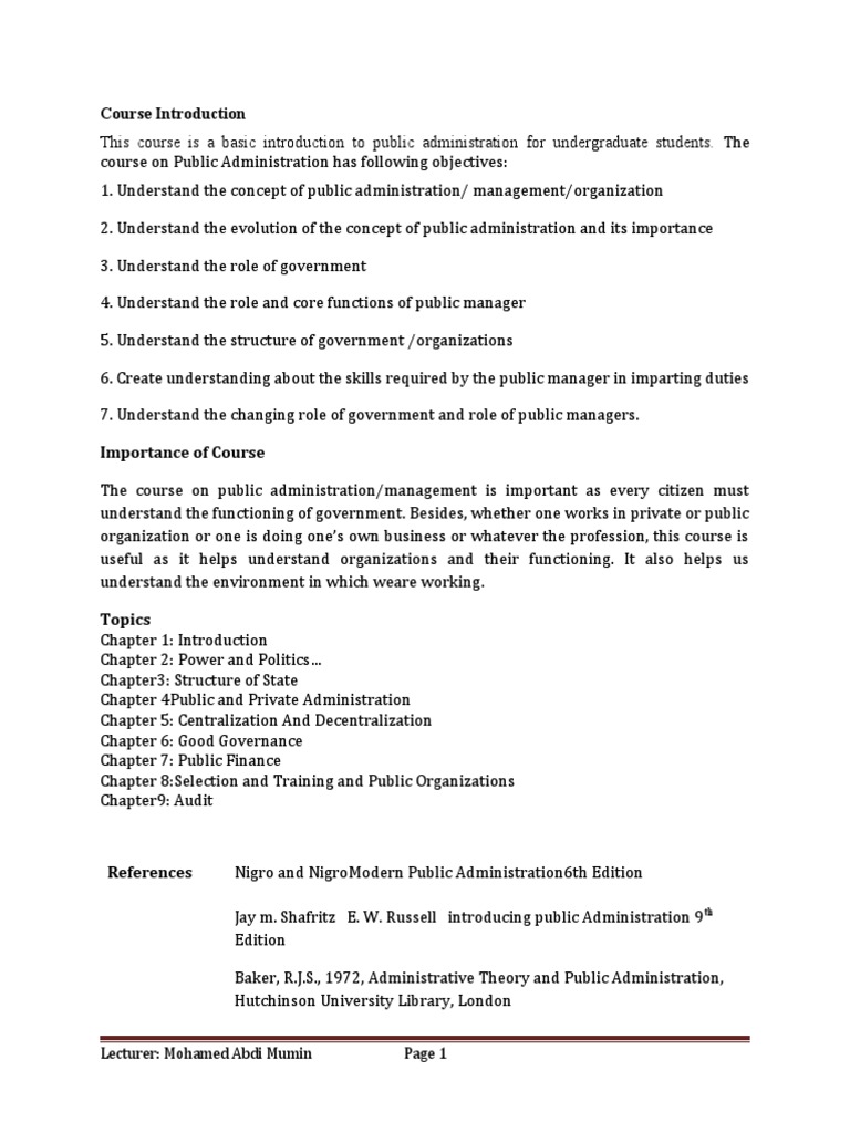 Intro to Public Administration Course | PDF | Power (Social And ...