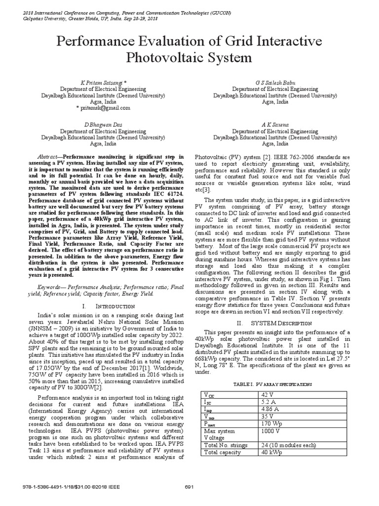 Performance Evaluation of Grid Interactive | PDF | Photovoltaic System ...