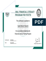 This Certificate Is Awarded To Syeda Maham Waseem For Successfully Completing The Financial Literacy Training Program