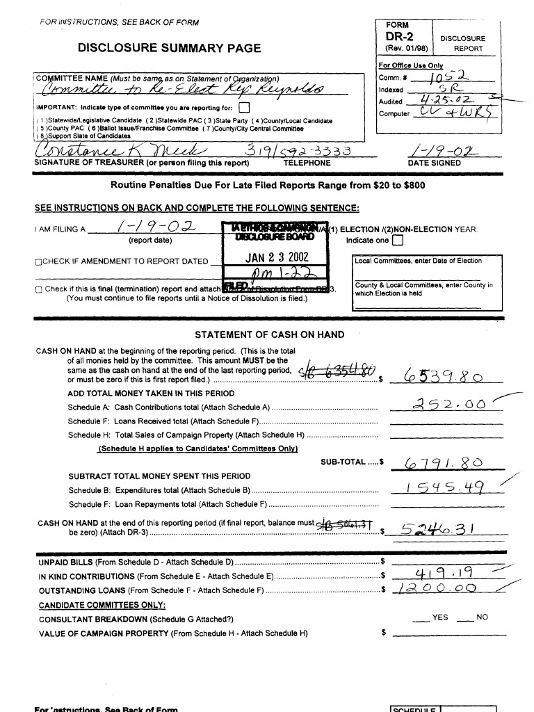 Campaign Disclosure Report Form | PDF | Political Action Committee | Loans