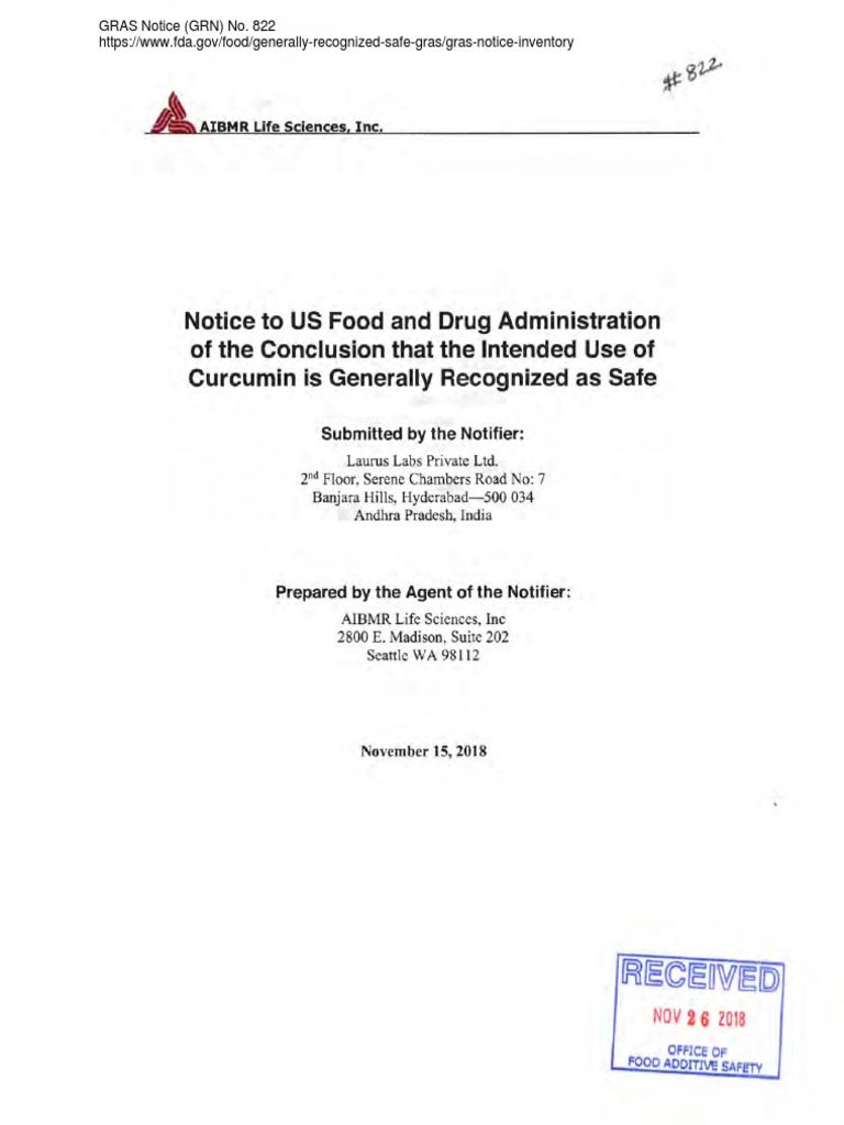 GRAS Notice GRN 822 Curcumin PDF Soup Foods