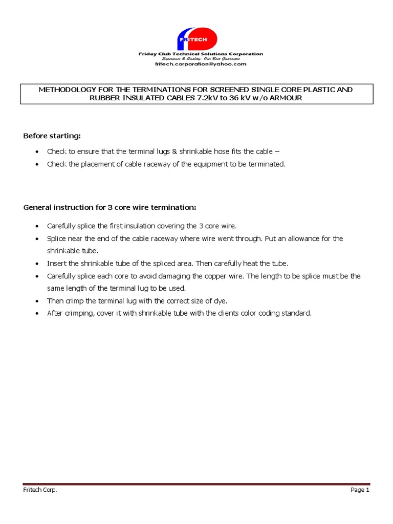 Cable Termination Methodology Guide | PDF | Technology & Engineering