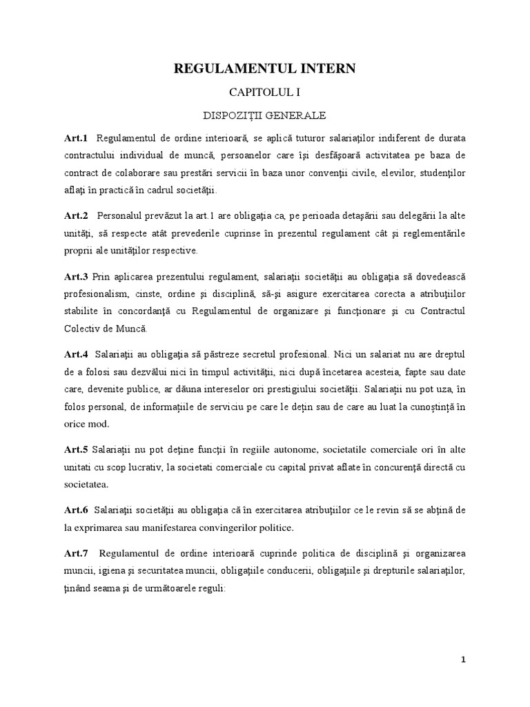 Model de Regulament Intern PDF