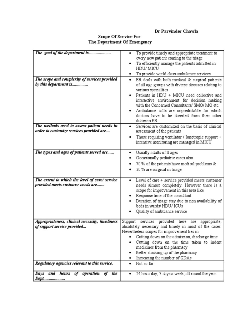 Emergency Department Scope of Services | PDF | Intensive Care Unit ...