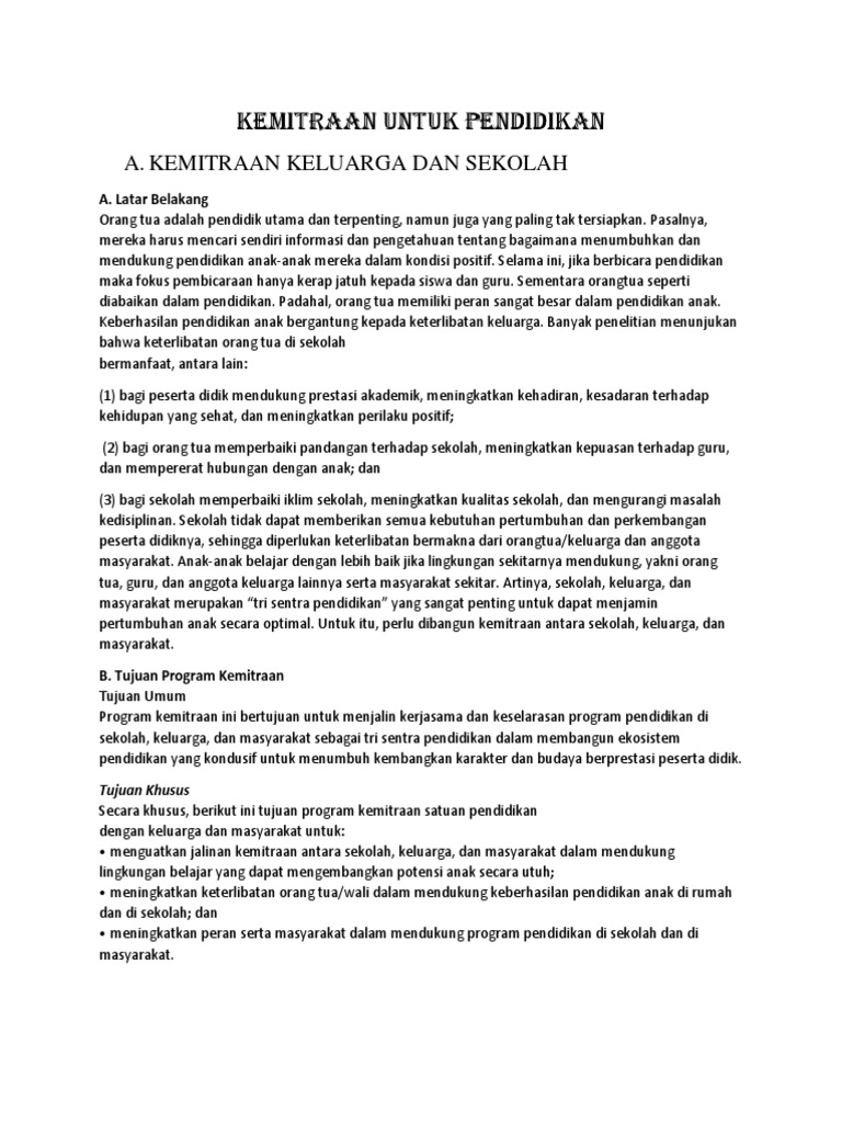 Kemitraan Sekolah dan Keluarga dalam Pendidikan | PDF