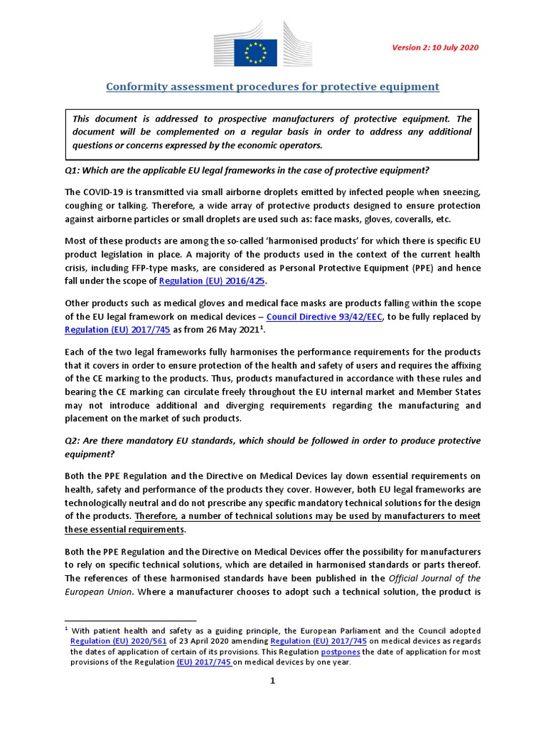 QA On Conformity Assessment Procedures For PPE and MD - v2.0 - 10 July ...