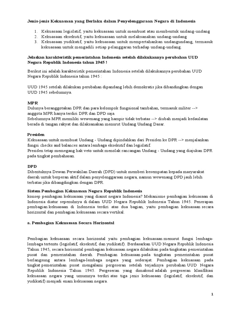 Jenis Kekuasaan Yang Berlaku Di Republik Indonesia Pdf