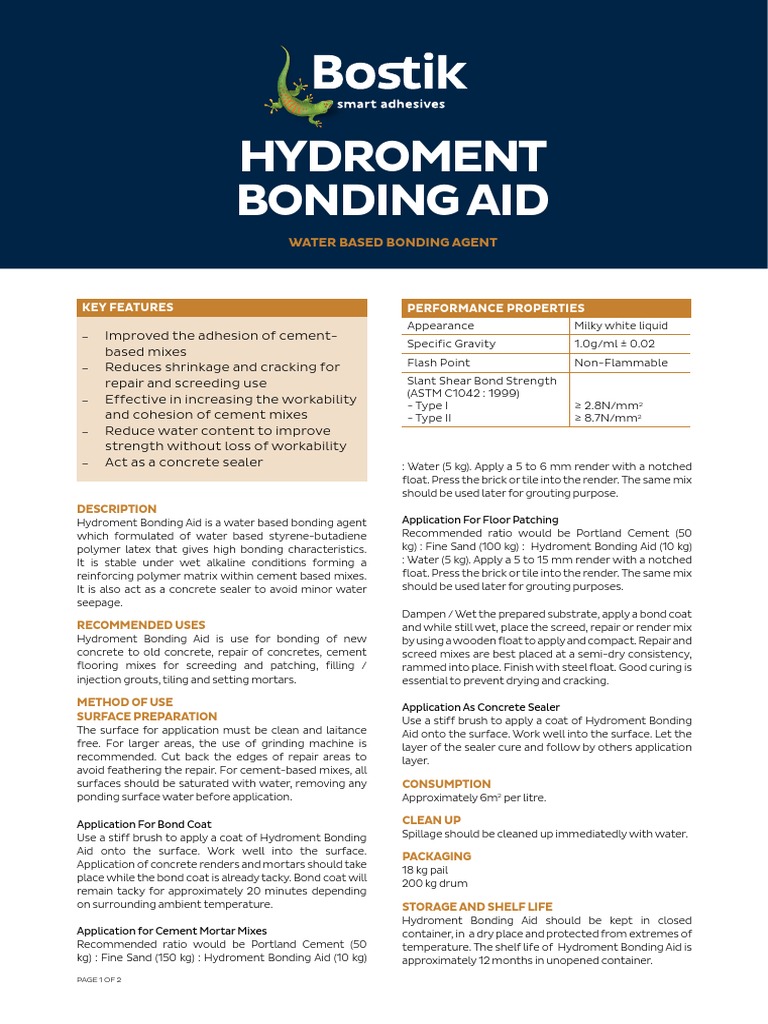 Hydroment Bonding Aid Water Based Bonding Agent Download Free PDF Concrete Cement