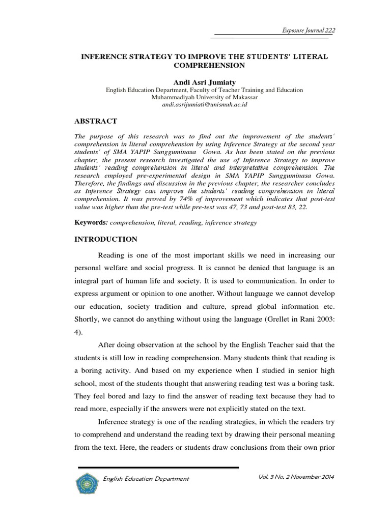 Inference Strategy To Improve The Students' Literal Comprehension | PDF ...