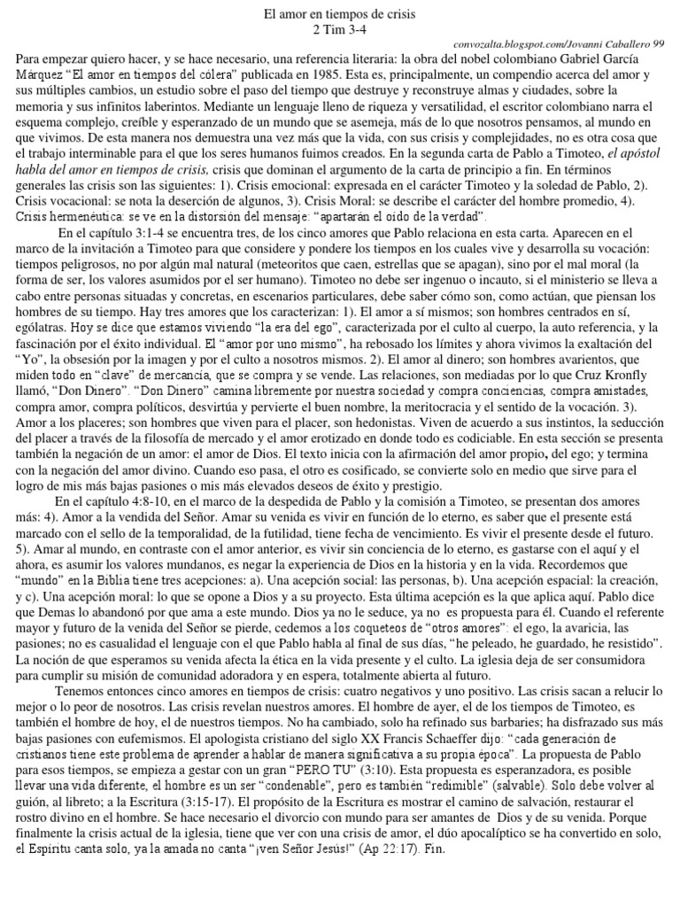 Amores en tiempos de crisis | PDF | Pablo el apóstol | Amor