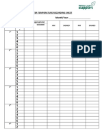 Water Temperature Recording Sheet