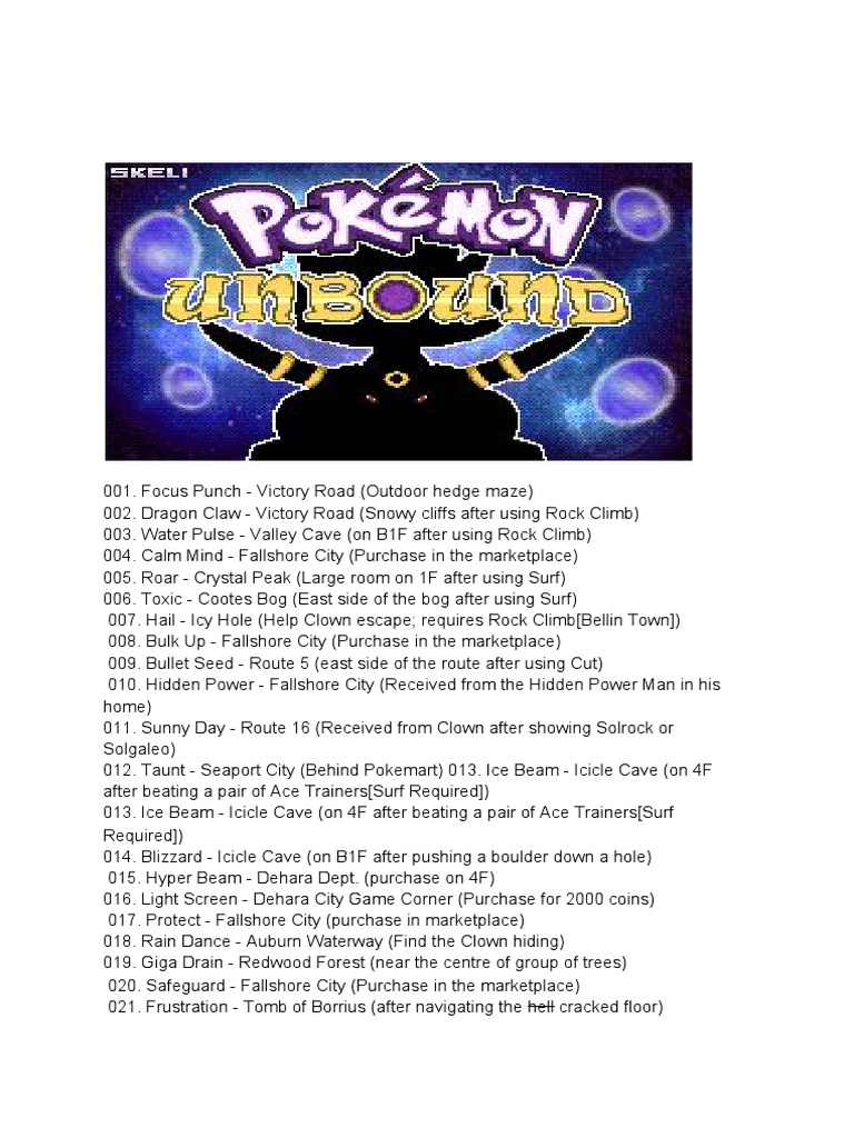 Pokemon Unbound TM Locations PDF Physical Geography Nature