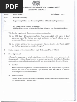Circular No. 1 of 2014 Enforcement of Bond Agreement and Bond Agreement in respect of Refund of Course and Examinations Fees