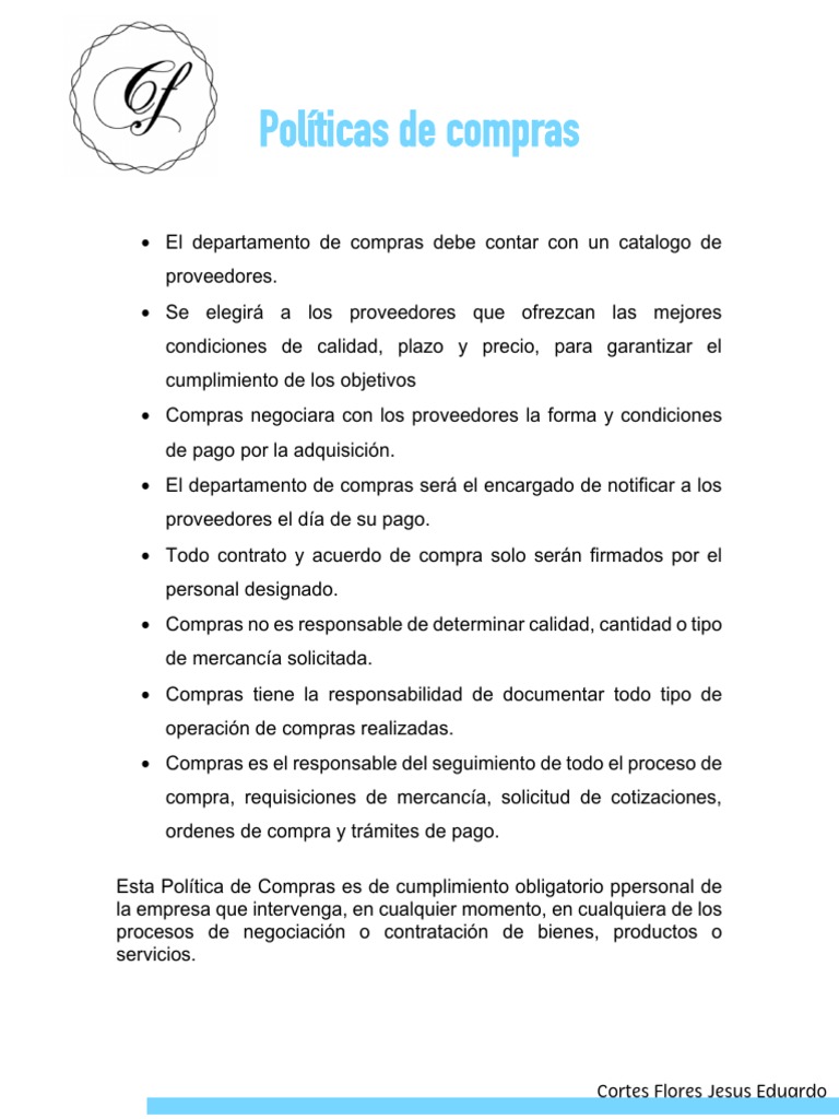 Ejemplo Políticas de Compras PDF