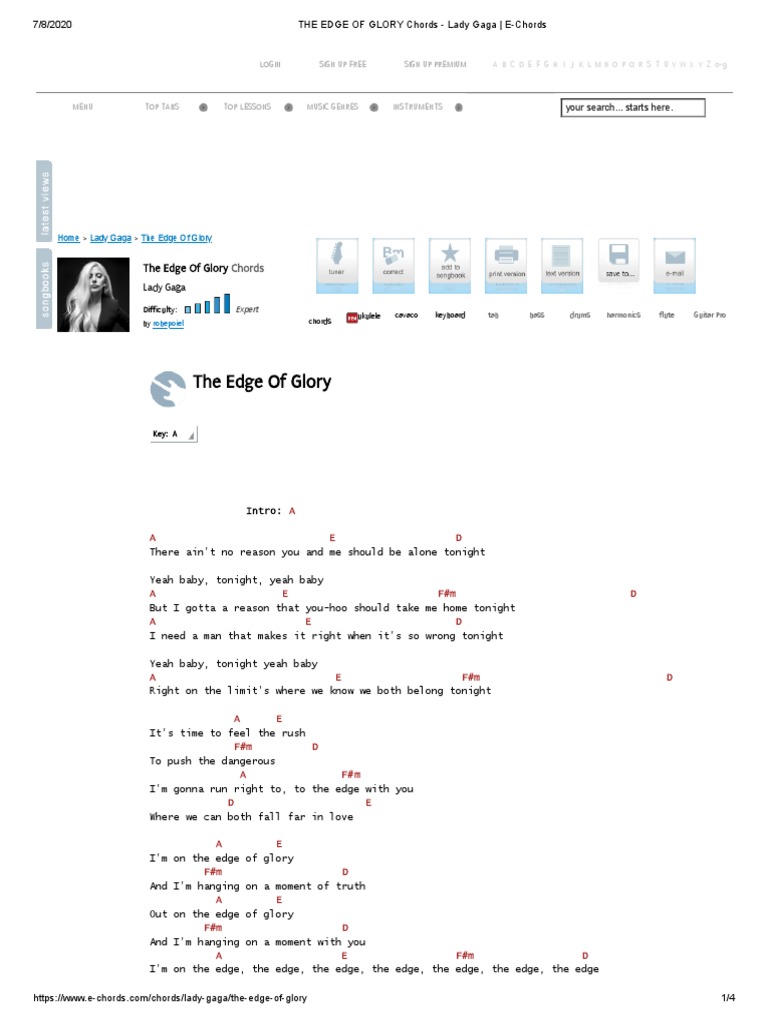 THE EDGE OF GLORY Chords Lady Gaga EChords PDF Songs Popular Music