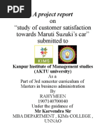 On "Study of Customer Satisfaction Towards Maruti Suzuki's Car" Submitted To