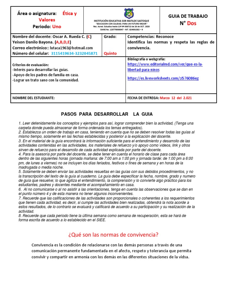 Normas de Convivencia en Cuarto Grado | PDF