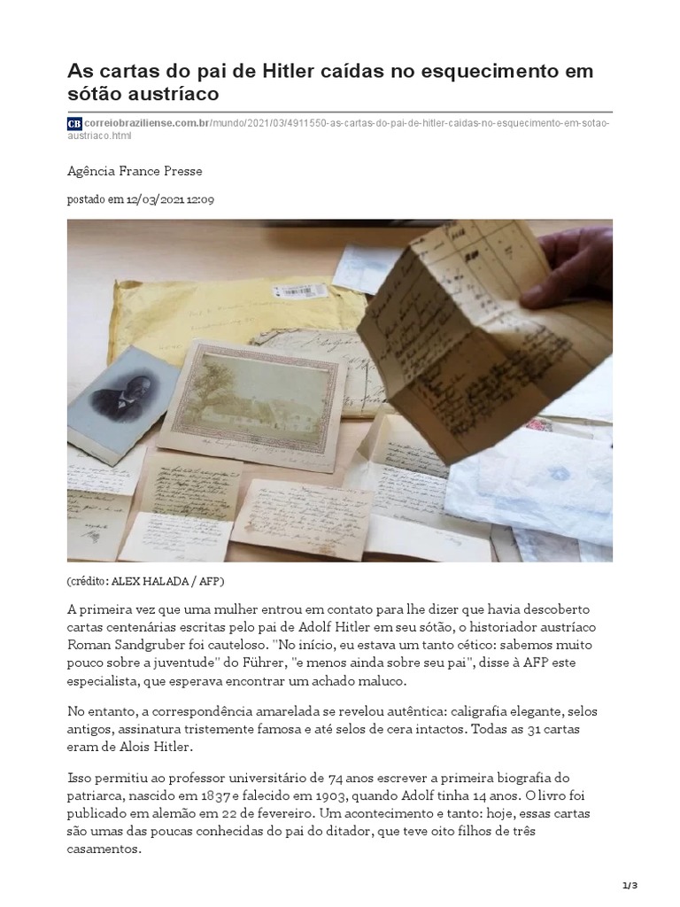 As Cartas Do Pai de Hitler Caídas No Esquecimento em Sótão Austríaco ...