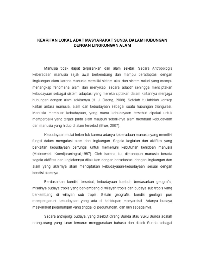 Kearifan Lokal Adat Masyarakat Sunda Dalam Hubungan Dengan Lingkungan Alam
