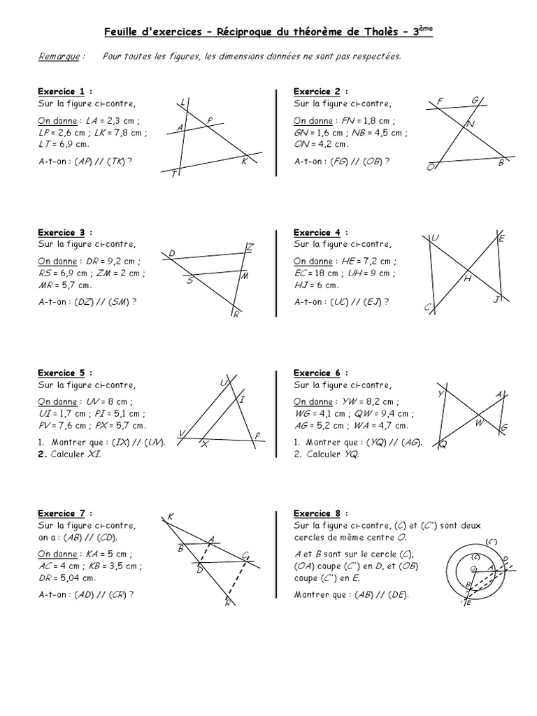 Theoreme De Thales Exercices Corrigés Exos - Reciproque Du Theoreme de Thales - 3eme-2 | PDF | Enseignement des  mathématiques