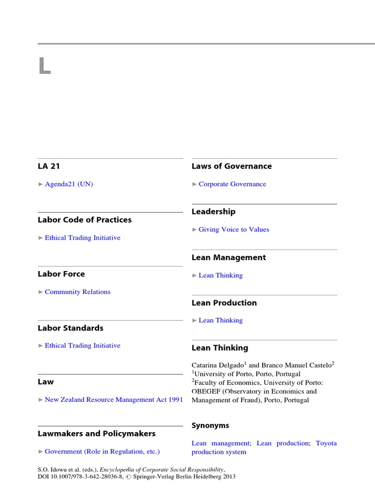 LA 21 Laws of Governance Synonyms PDF Lean Manufacturing Supply