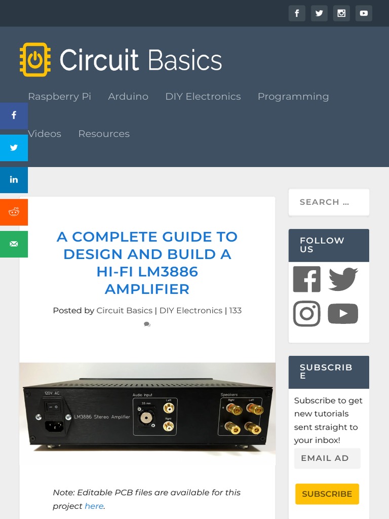 A Complete Guide To Design and Build A Hi-Fi LM3886 Amplifier - Circuit