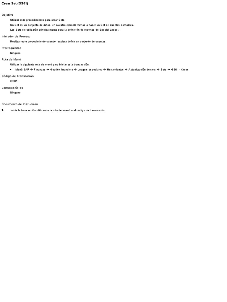 Creación de Sets en SAP GS01 | PDF