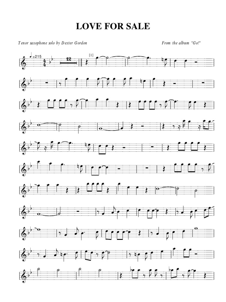 Dexter Gordon Love For Sale Saxophone Bois Musique