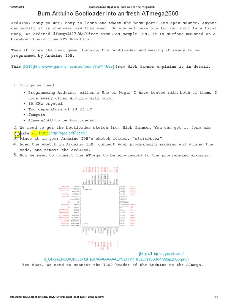 Tutorial Burn Arduino Bootloader Into An Fresh ATmega2560 | PDF ...